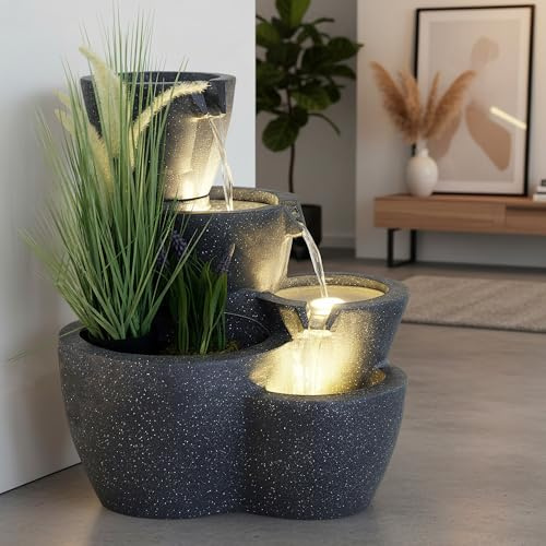 Zimmerbrunnen mit Beleuchtung Botana Gartenbrunnen bepflanzbar Springbrunnen Terrassenbrunnen (LED: Warm-Weiß)
