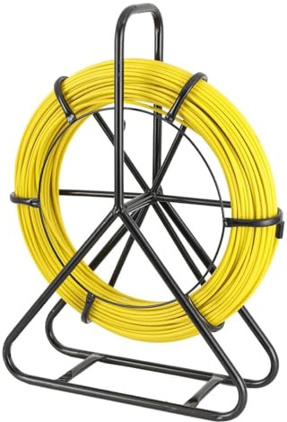 WOOLUCK Glasfaserstab 50 m Ø 6 mm, Fischband Fiberglas Kabel Rad Rohr Rodder mit Stahlständer und Bremse, Hand-betrieben Draw Wire Retractable Einfädler