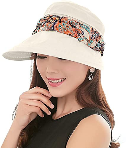 KXF Frauen 2 in 1 Faltbarer Sonnenhut mit Nackenklappe Atmungsaktiv Schnell Trocken 360°Schutz Outdoor Sport Visier Große Krempe UV Sonnenschutz UPF 50+ Strand Angeln Hut