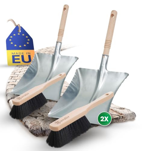 Novaliv 2X Kehrblech Metall Kehrblechgarnitur Silber Verzinkt lackiert Kehrblechbesen zum Aufkehren Kohleschaufel Handkehrset Kehrblechset Kehrschaufel - geeignet für Camping Feger und Kehrblech