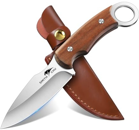 SMITH CHU Outdoor Messer Feststehend, Survival Messer für Trekking Camping (Braun)