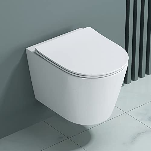 doporro Hänge-WC Weiß Wand-WC Toilette Soft-Close Keramik Hänge-Toilette | SpülrandlosesHänge-WC mit Soft-Close, Powerflush & abnehmbarem Sitz – kompakt & hygienisch für Gäste-WC Aachen108-kurz