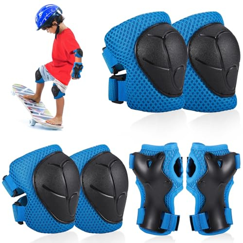Hejo Kinder Inliner Schoner Set, 6 in 1 Inliner Schützer Kinder Knieschützer Protektoren Schutzausrüstung, Knie und Ellenbogenschützer, Rollschuhe Schützer für Skateboard, Roller, Skaten