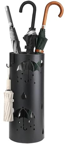 Schirmständer aus Metall, Runder Regenschirmständer mit 2 Haken | Schwarz Umbrella Stand, Abnehmbarer Schirmständer Regenschirm für Heimbüro und Innenbereich 17 x 7 Inch