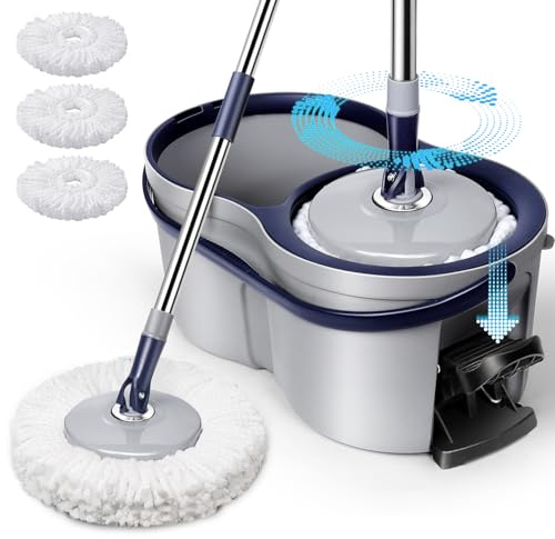 Eukue Wischmopp Set mit Eimer, Mikrofaser Bodenwischer Set mit 3 Mikrofaser Moppkopf, 2 in 1 Putzeimer mit Wischmop und Pedal, Wischer mit Auswringfunktion für Alle Boden