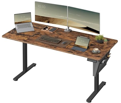 SONGMICS Höhenverstellbarer Schreibtisch elektrisch, 160 x 70 cm, stufenlos verstellbar, Memory-Funktion mit 4 Höhen, vintagebraun LSD136K01