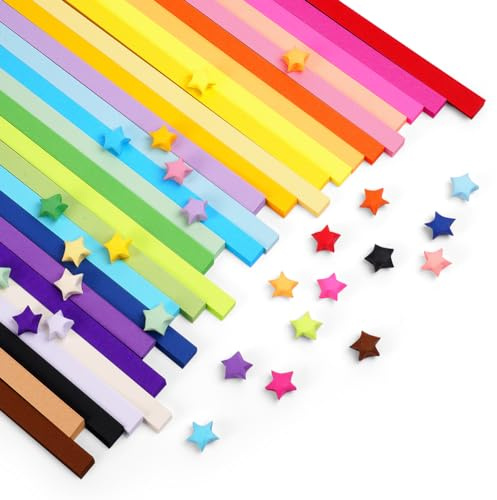 OFFCUP Origami Stern Papierstreifen, 1080 Stück Origamipapier 27 Farben | Glücksstern Papierstreifen, Kunsthandwerk Sterne Papier Regenbogenfarbe für Bastelarbeiten, Dekoration, Karten Geschenk