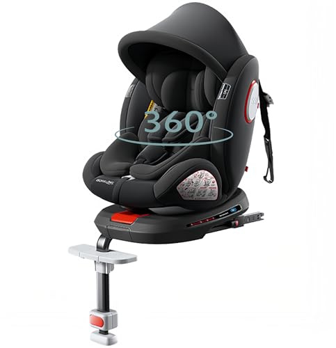 Veitoalioy 360° i-Size drehbar Kindersitz kann, Kopfstütze einstellbar Autositz, Verstellbar ISOFIX Sicherheitssysteme geeignet 0-36 KG und 1-6 Jahre alt Träger (Black with Pedal stand)