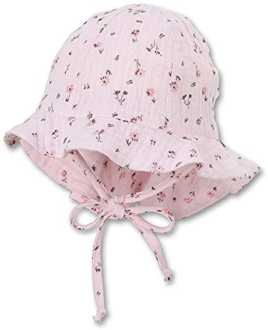 Sterntaler Flapper für Mädchen mit Bindebändchen, Nackenschutz und Musselin-Stoff mit kleinen Blumen, Alter: 5-6 Monate, Größe: 43, Rosa