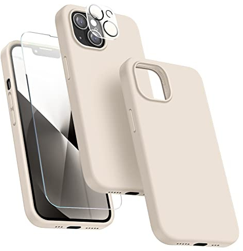 Dssairo [5-in-1] Entworfen für iPhone 13 Hülle, mit 2 Displayschutzfolie + 2 Kameralinsenschutz, Flüssigsilikon, Schutzhülle [weiches, kratzfestes Mikrofaserfutter] 6.1 Zoll (Stein)