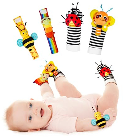 Infinno Handgelenk Rasselsocken und Fußfinder Baby Spielzeug, Babyspielzeug Lernspielzeug Für Neugeborene Jungen und Mädchen 0–12 Monate Babygeschenke Für Babyparty, Babygeburtstag