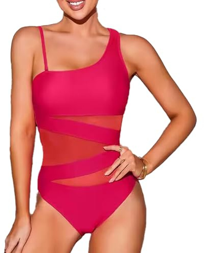 USUN Damen Badeanzug Push Up V Ausschnitt Schwimmanzug Einteilige Raffung Bauchweg Rückenfrei Monokinis Cut Out Retro Sexy Schlankheits Bademode high Waist Swimsuit