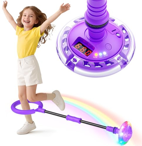 Springring Fußkreisel für Kinder mit Zähler, Timer, Kalorienzähler, Geburtstagsgeschenke für Mädchen Jahren, Batteriebetriebenes, Outdoor Sportspielzeug Ostern Geschenke für Mädchen 6-12 (Lila)