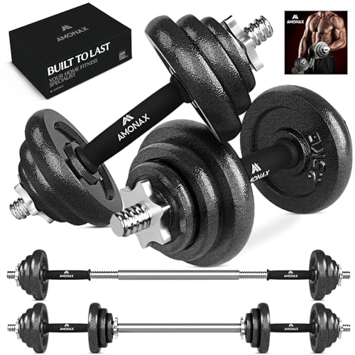 Amonax 15 20 30kg Verstellbare Hanteln, Hantelset, Kurzhanteln Gewichte Dumbbells Langhantelstange, Gusseisen Weight 2er Set Männer Frauen, Langhanteln Krafttrainingsgeräte Für Zuhause Fitness