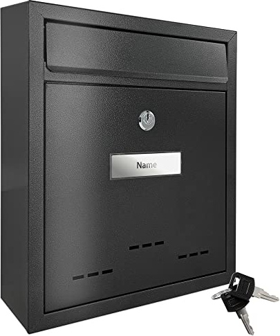 TÄGA 2218 Design Metall Briefkasten schwarz I DIN A4 Einwurfformat I mit Namensschild, Sichtfenster I abschließbar, inkl. 2 Schlüssel