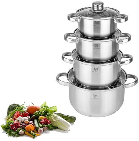KARL HAUSMANN Topfset Induktion Edelstahl 4-Teilig - Kochtöpfe für Alle Herdarten - Kochtopf Set mit Glasdeckel - Töpfe mit Messskala - Topf Set - Kochtopfset - Topfsets - Pots - Induktionstöpfe