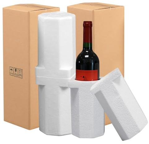 2 Stück Flaschenversandkarton mit Schaum Weinflasche Weinkarton Flaschenversand Wein Verpackungsbox Weinflaschen Schutz Transport sichere 115x115x380 mm