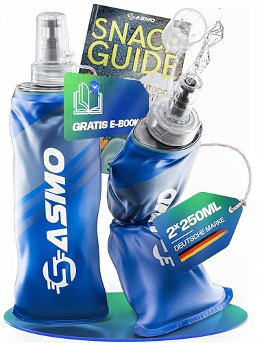 SASMO® Soft Flask 2x250ml BPA-Frei & ultraleicht | SoftFlask - Schutzkappe & High Flow Ventil | Faltbare Trinkflasche für Laufen, Wandern, Radfahren & Outdoor | Soft Trinkflasche faltbar