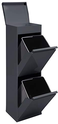 ARREGUI Top CR224-B Mülltrennsystem aus Stahl mit Aufbewahrungsbox mit Deckel | 2 Fächer Mülleimer für die Küche | 2x17 L (34 L) | 2 Fach Abfalleimer | Herausnehmbare Inneneimer mit Griff | anthrazit