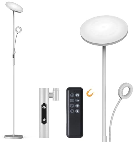 Modlicht LED-Stehleuchte, 35 W, Grau, 4200 lm, Stehleuchte für Wohnzimmer mit 6 Modi, 3000-6000 K, dimmbar, mit Fernbedienung & Touch-Steuerung und 1-Stunden-Timer, Leselampe für Schlafzimmer, Büro