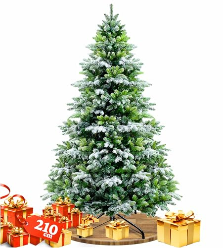 KESSER® Weihnachtsbaum künstlich 210 cm Schneezauber – Tannenzweige wie echt – naturgetreuer Tannenbaum mit Ständer, dichtes Bäumlein, realistischer Pine Tree, Weihnachtsdeko, Christbaum, Dunkelgrün