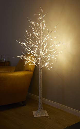LED Lichterbaum in Birkenbaum-Optik warm-weißen LED Lichtern, Timer, 10 Meter Zuleitung, Innen und Außen, weiß-schwarz (150 cm / 156 LEDs)