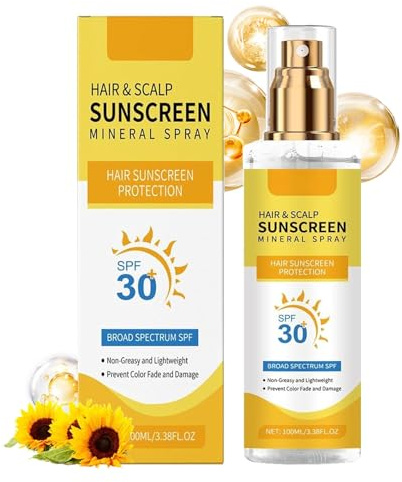 Kopfhautschutzspray Sonnenschutz LSF 30+, Haar Kopfhaut Sonnenschutz Mineral Spray, Starkes & Glänzendes Haar, Hoher Schutz UVA und UVB Sunscreen, Leichtes & Nährendes für Kopfhaut und Scheitel