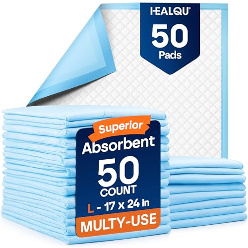 HEALQU Wickelunterlage Einweg – Baby Wickelauflagen 50 Stück 43 x 60cm – extra weich, saugfähig und wasserdicht – Für sauberes Wechseln von Windeln, ideal für unterwegs