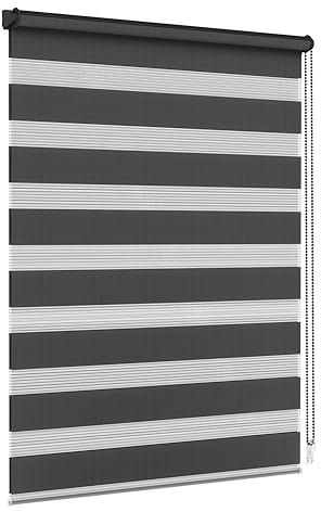 Jalousiescout Doppelrollo Klemmfix ohne Bohren & mit Bohren, 100x120cm Schwarz Rollo Fensterrollo lichtdurchlässig, Sonnenschutzrollo Zebrarollo für Fenster & Türen