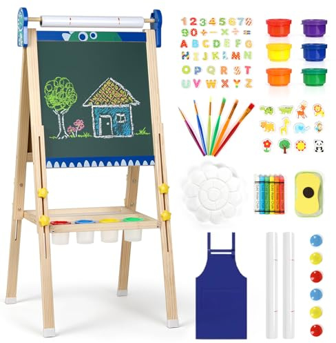 Kinder Staffelei, 3-in-1-Staffelei zum Malen mit Magnettafel, Zeichenpapier, tafel kinder, magnettafel, Höhenverstellbar Standtafel,Geschenk, Blau