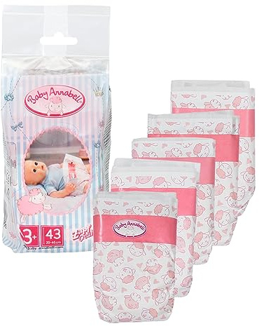 Baby Annabell, 5 Puppenwindeln mit Schaf-Motiv und Klebestreifen, für 43 cm Puppen, 703038 Zapf Creation