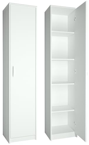 Home Collective Regal mit 5 Ebenen in mattem Finish Aktenschrank mit 4 Einlegeböden und 1 Tür, Standregal 39 cm breit mit hochwertigen Polymergriffen ideal für Schlafzimmer Wohnzimmer Flur Büro Weiß