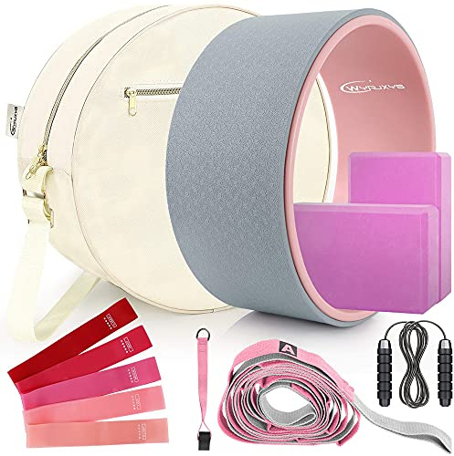Yoga-Räder-Set (11-in-1), Yoga-Rad für Rückenschmerzen, Yoga-Blocks, 2er-Pack mit Gurt, Yoga-Rädertasche, perfektes Yoga-Zubehör zum Dehnen und Verbessern von Rückenbeugungen (grau)