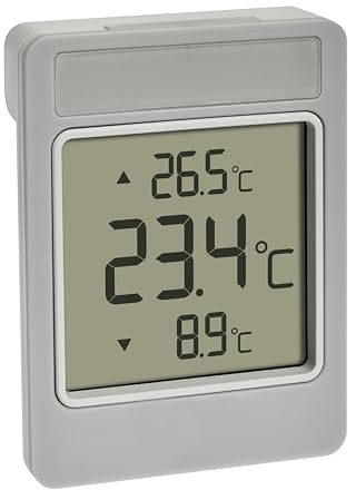 TFA Dostmann Digitales Fensterthermometer WINDOO, 30.1067.15, Außentemperatur messen, leichte Montage, wetterfest, Höchst- und Tiefstwerte, mit Selbstklebefolie, ohne Bohren, grau-weiß
