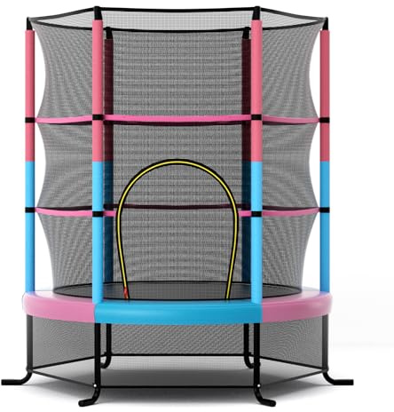 COSTWAY Ø165cm Gartentrampolin mit Sicherheitsnetz, Trampolin bis 135KG belastbar, Indoor-/Outdoortrampolin für Kinder ab 3 Jahre (Macaron)