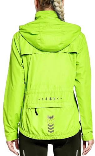 FitsT4 Sports Damen Fahrradjacke Radfahren Laufen Jacken Leichtgewicht Wasserabweisend Windbreaker Wanderjacke Reflektierend Trekking Regenjacke mit Kapuze,Fluorescent Gelb,L