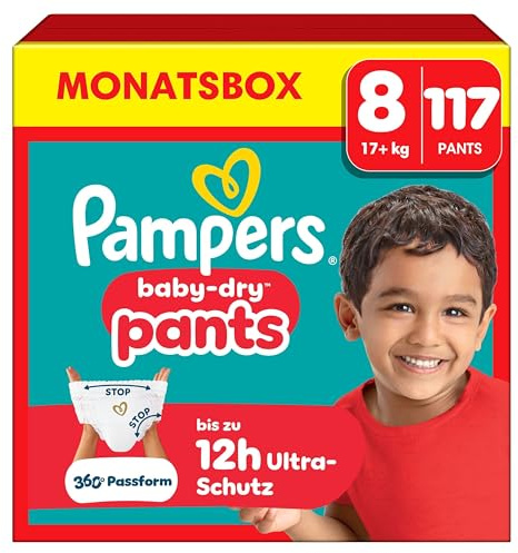 Pampers Baby-Dry Pants Größe 8, 117 Stück, 17kg+, 360° auslaufsichere Passform für Tag und Nacht