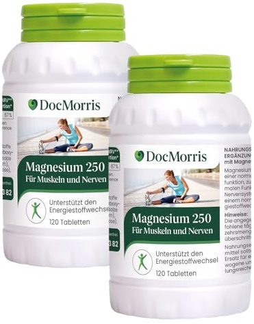 DocMorris Magnesium 250 Duo – Magnesiumtabletten – 240 Tabletten (8 Monate Vorrat) – Für Muskeln, Nerven & Energiestoffwechsel – Nur 1 Tablette Täglich