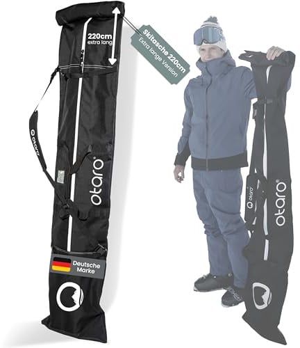 Otaro Skitasche für Ski & Skistöcke, Skisack, Ski Bag längenverstellbar, wasserabweisend, robuste Reißverschlüsse, gepolsterter Tragegurt – für 1 Paar Ski bis 205cm