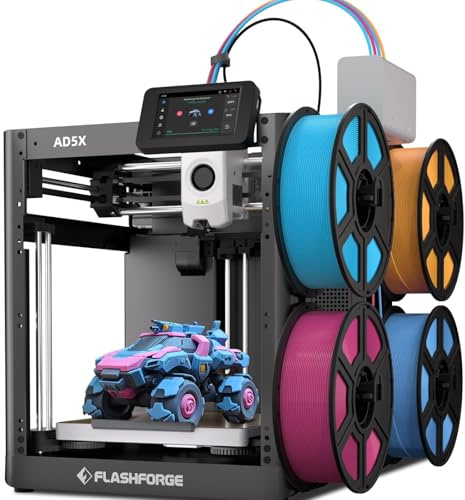 Flashforge Adventurer 5X 3D-Drucker mit Mehrfarbendruck, Anpassbar mit IFS,AD5X 3D-Drucker für mehrere Materialien,Vollautomatische Nivellierung,Maximale Geschwindigkeit: 600mm/s,Unterstützt PETG CF