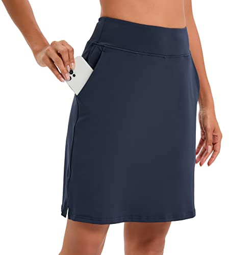 Timuspo Damen Activewear Knielanger Hosenrock mit Innenshorts Athletischer Tennisrock mit Hoher Taille Skorts mit Hose Darunter Perfekt für Sport, Golf, Wandertraiing