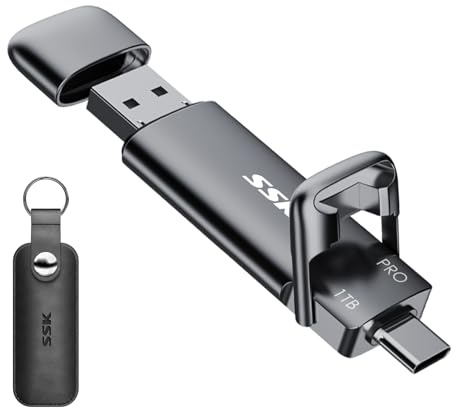 SSK 1 TB Externe SSD bis 1000 MB/s, USB 3.2 Gen 2 Portable SSD Dual Typ-C/A