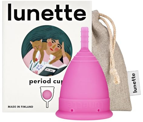 Lunette Menstruationstasse Wiederverwendbare Periodentasse mit 12 Stunden Komfort – Weiches Medizinisches Silikon, Tampon-Alternative für 10 Jahre, Größe 2 Pink