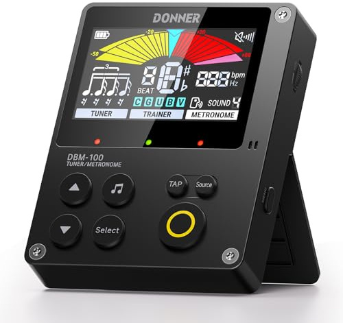 Donner Metronom Stimmgerät, 3 in 1 Digitales Metronom Wiederaufladbar für Gitarre Bass Ukulele Violine Saxophon Trompete Klarinette Flöte, Rhythmus-Trainer-Modus, DBM-100