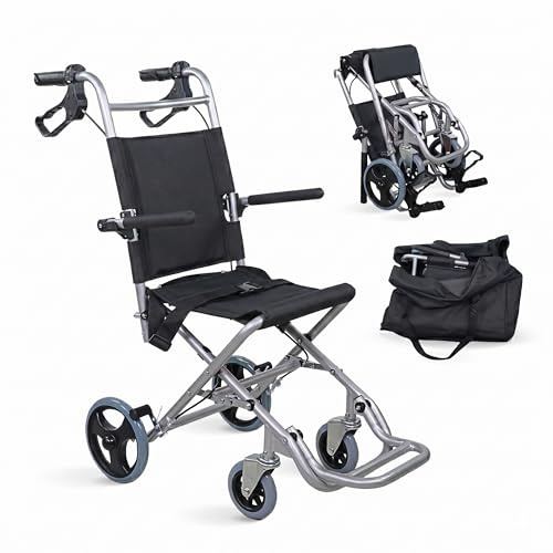 Mobiclinic®, Faltrollstuhl, Leichtgewicht, Transportstuhl für Ältere, Manuell Fahrend, Faltbar, Aluminium, Bremsen an den hebeln, Sicherheitsgurt, Klappbare Fußstütze und Armlehnen, Neptuno
