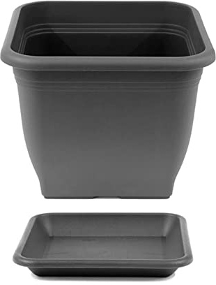 HAC24 Pflanztopf 40 x 40 cm Kunststoff incl. Untersetzer Eckig Anthrazit Pflanzkübel Pflanzuntersetzer Blumentopf Blumenkübel Pflanzcontainer