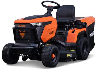 FUXTEC Rasentraktor FX-RMT84M, Aufsitzmäher mit 83cm Schnittbreite, 6-stufige Schnitthöhenverstellung, kraftvoller Benzinmotor, Grasfangkorb 280L, Rückwärtsmähfunktion