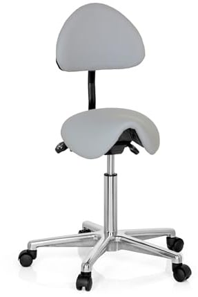 hjh OFFICE 608920 Arbeitshocker mit Lehne TOP Work 20 PU Grau Sattelhocker mit Rollen höhenverstellbar, neigbar