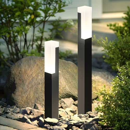 ZTWLEED 2 Stück LED Wegeleuchten Außen,6W Pollerleuchte Außen Kaltweiß 6000K IP65 Wasserdicht Gartenbeleuchtung für Rasen Terrasse Weg Garage,Schwarz 40CM 110-240V