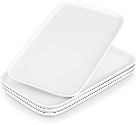 MALACASA Servierplatte Porzellan, Serviertablett 4-teiliges Set, Rechteckig Servierplatte Groß für Buffets, Sushi, Kuchen, Vorspeisen zu Hause/im Restaurant, 30 x 18 cm Weiß (Weiß, 4-teiliges)